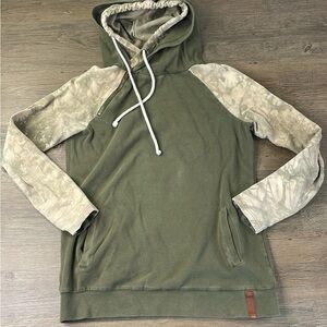 Ampersand Women’s Doublehood Sweatshirt In Olive Tie Dye In Green, Hoodie, sz M